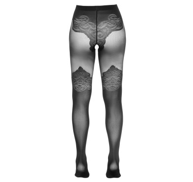 Cottelli LEGWEAR - Czarne Rajstopy Z Eleganckim Wzorem Nad Kolano 6